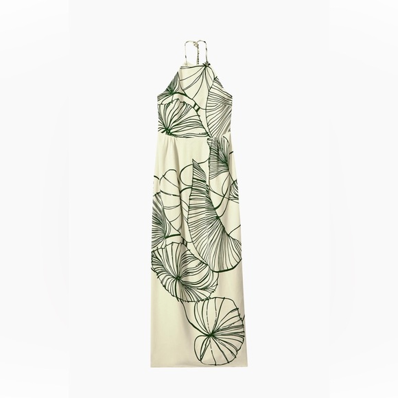 Reiss Dresses & Skirts - Reiss Lexi Shell halter dress -Elegant Green Leaf Print Maxi Dress. NWT